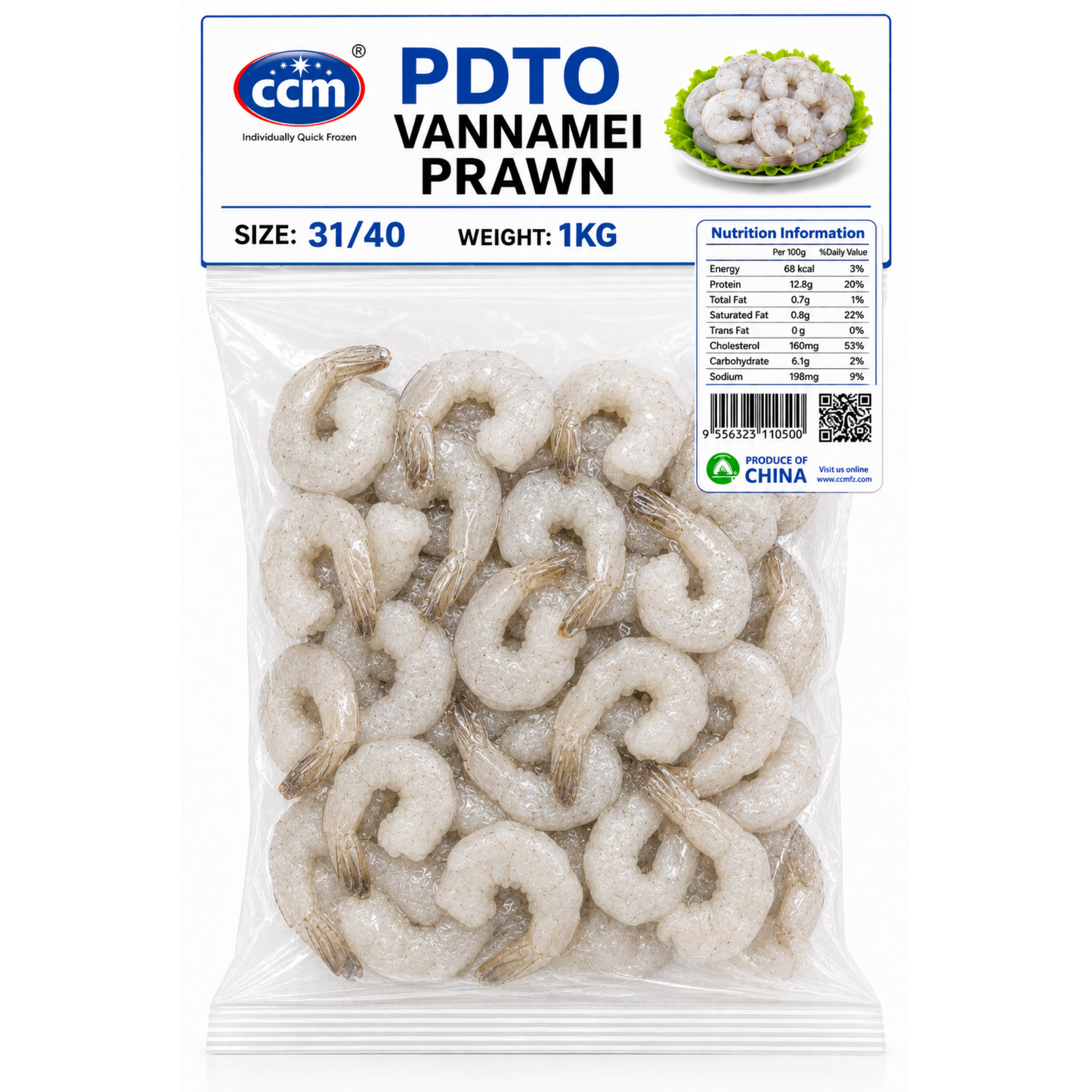 31/40 FROZEN PTO VANNAMEI PRAWN (1KG) - 31/40 冷冻风尾虾 (1公斤)