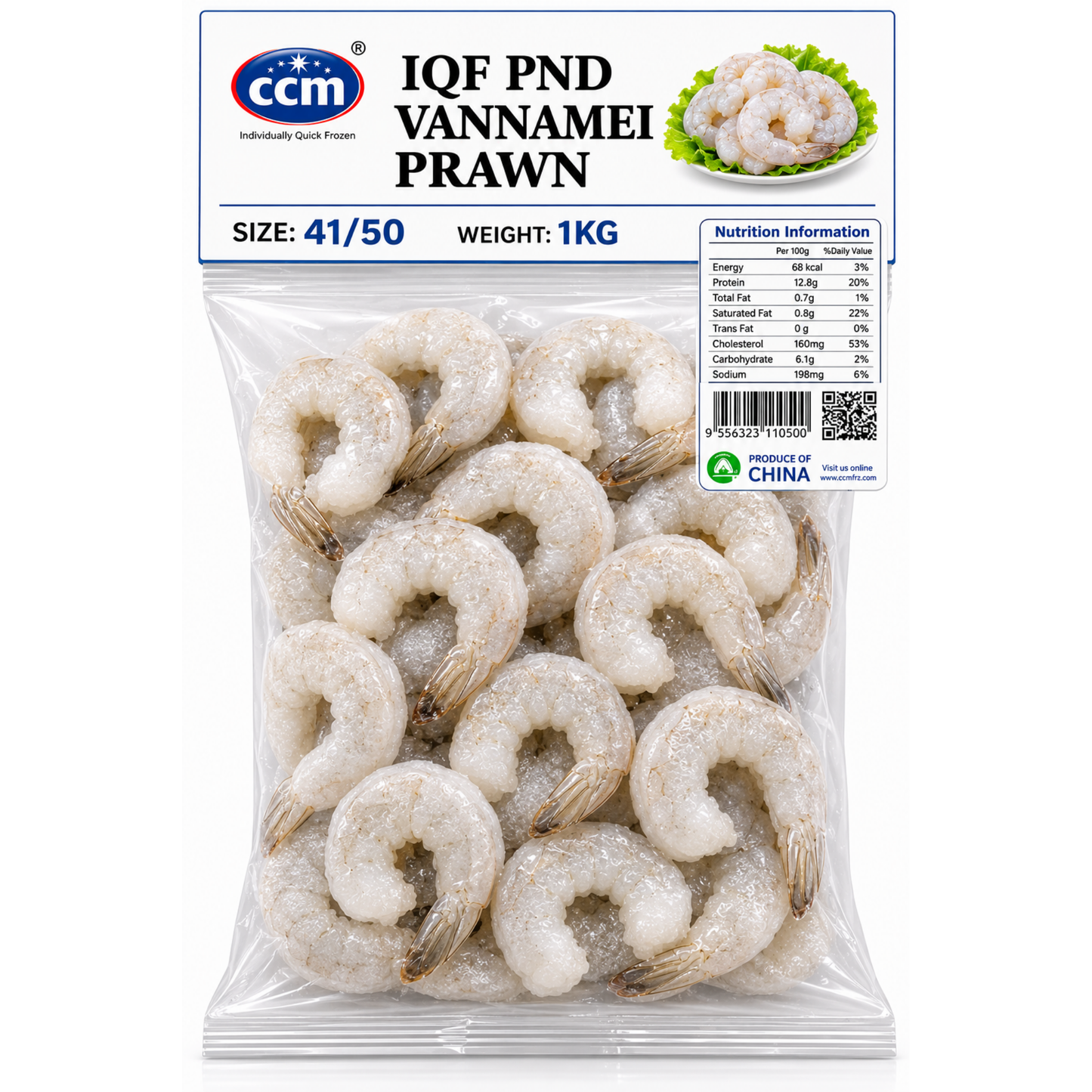 41/50 FROZEN PD VANNAMEI PRAWN (1KG) - 41/50 冷冻虾仁 (1公斤)