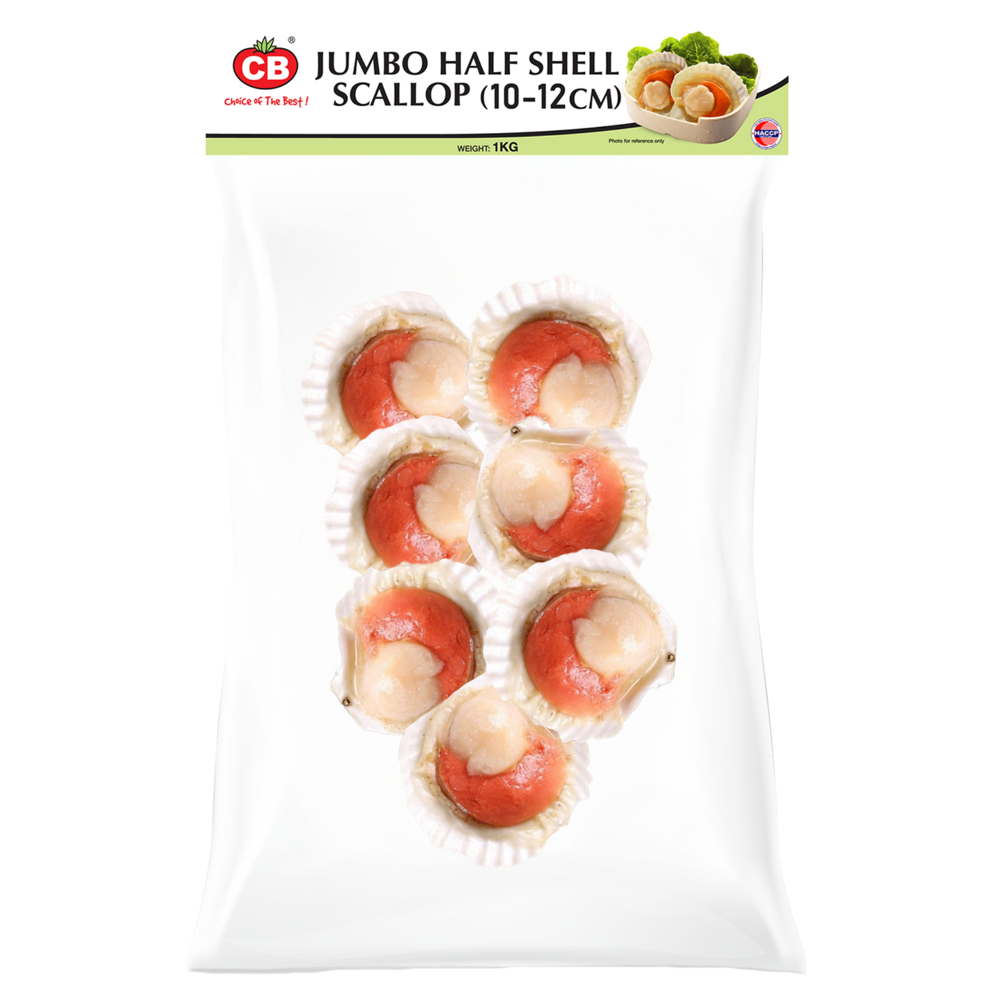 CB FROZEN HALF SHELL SCALLOP 10/12CM (1KG) - CB特大半壳虾夷贝 10/12 CM (1公斤)