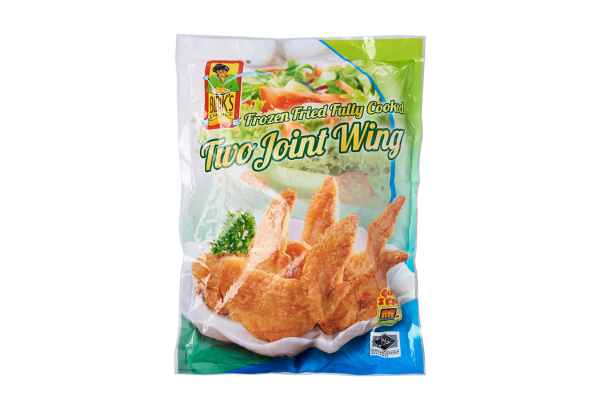 Packaged frozen food product with branding on a white background