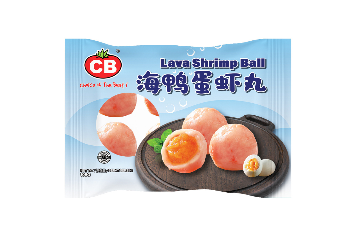 Packaged Lava Shrimp Ball with CB logo on a white background