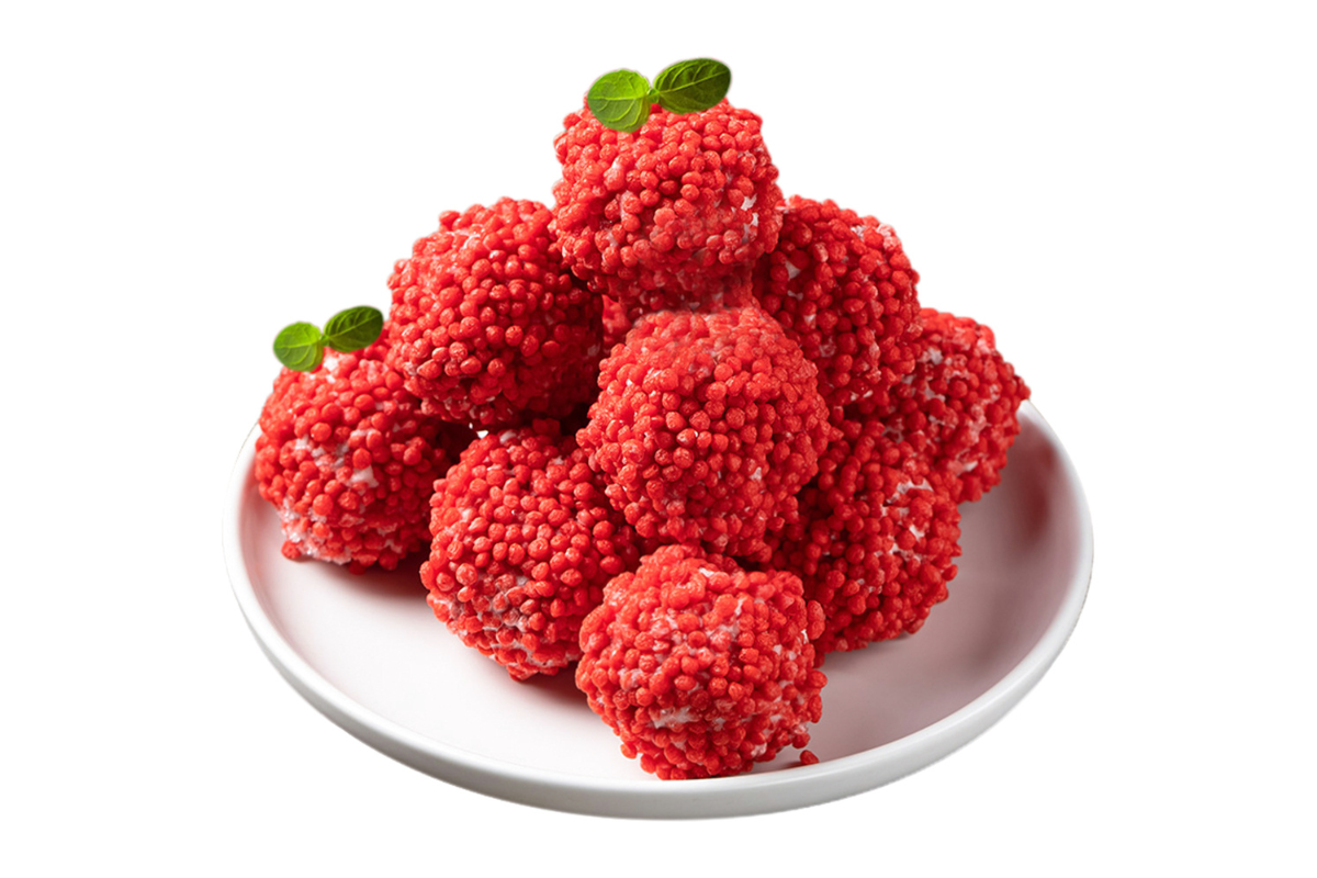lychee shrimp ball on a white plate with a white background