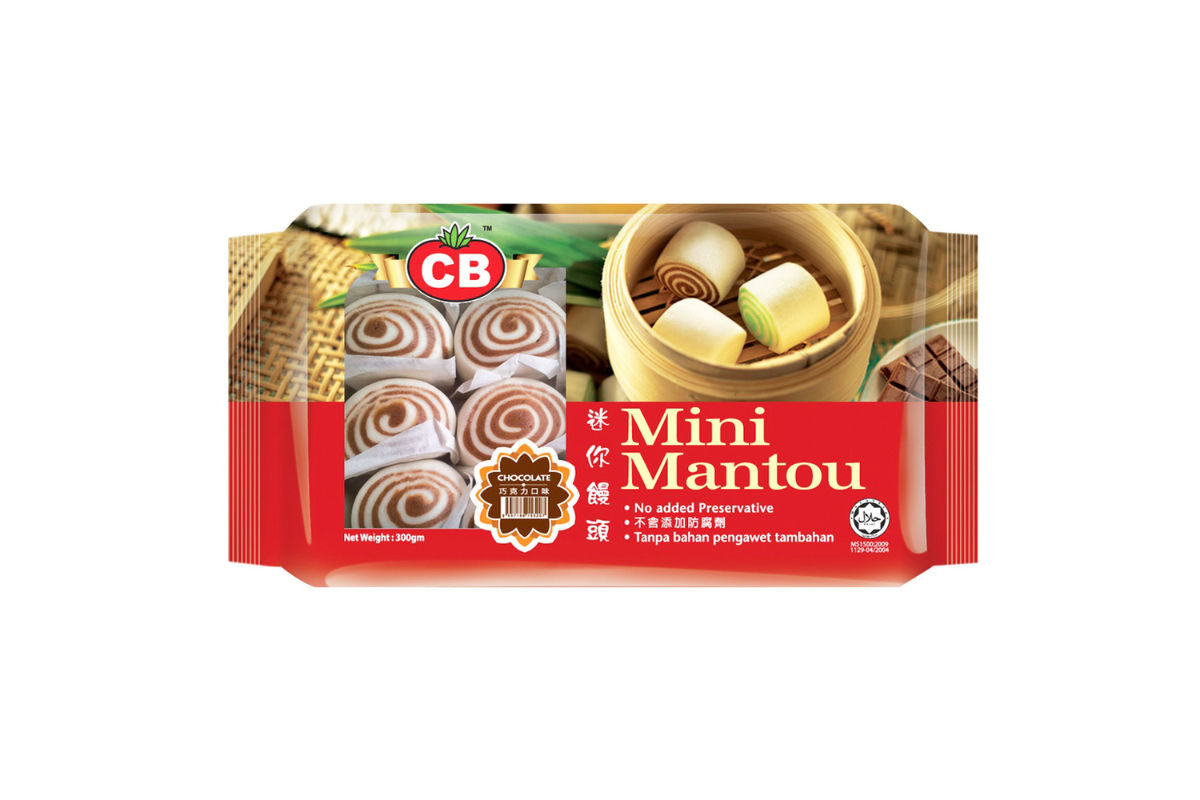 Packaging of Mini Mantou with CB logo on a white background