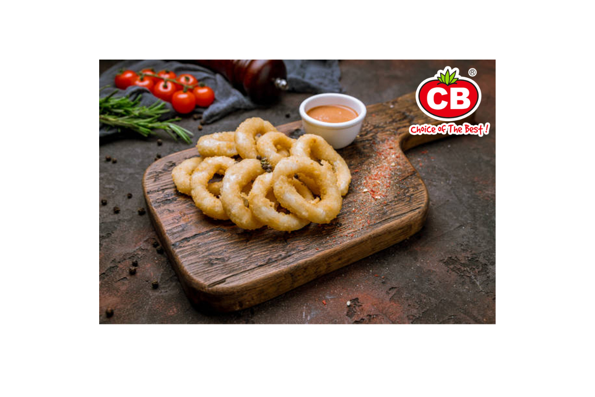 Round squid ring on a wooden plate