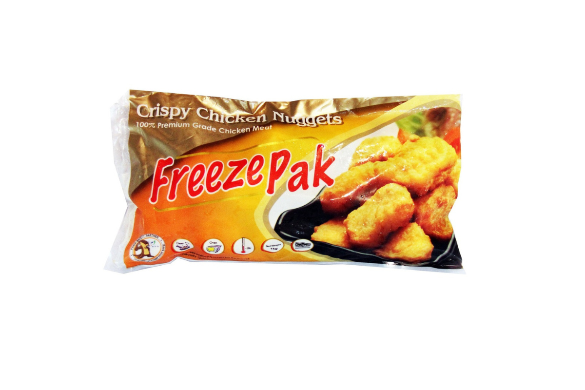 Freeze Pak crispy chicken nuggets packaging on a white background