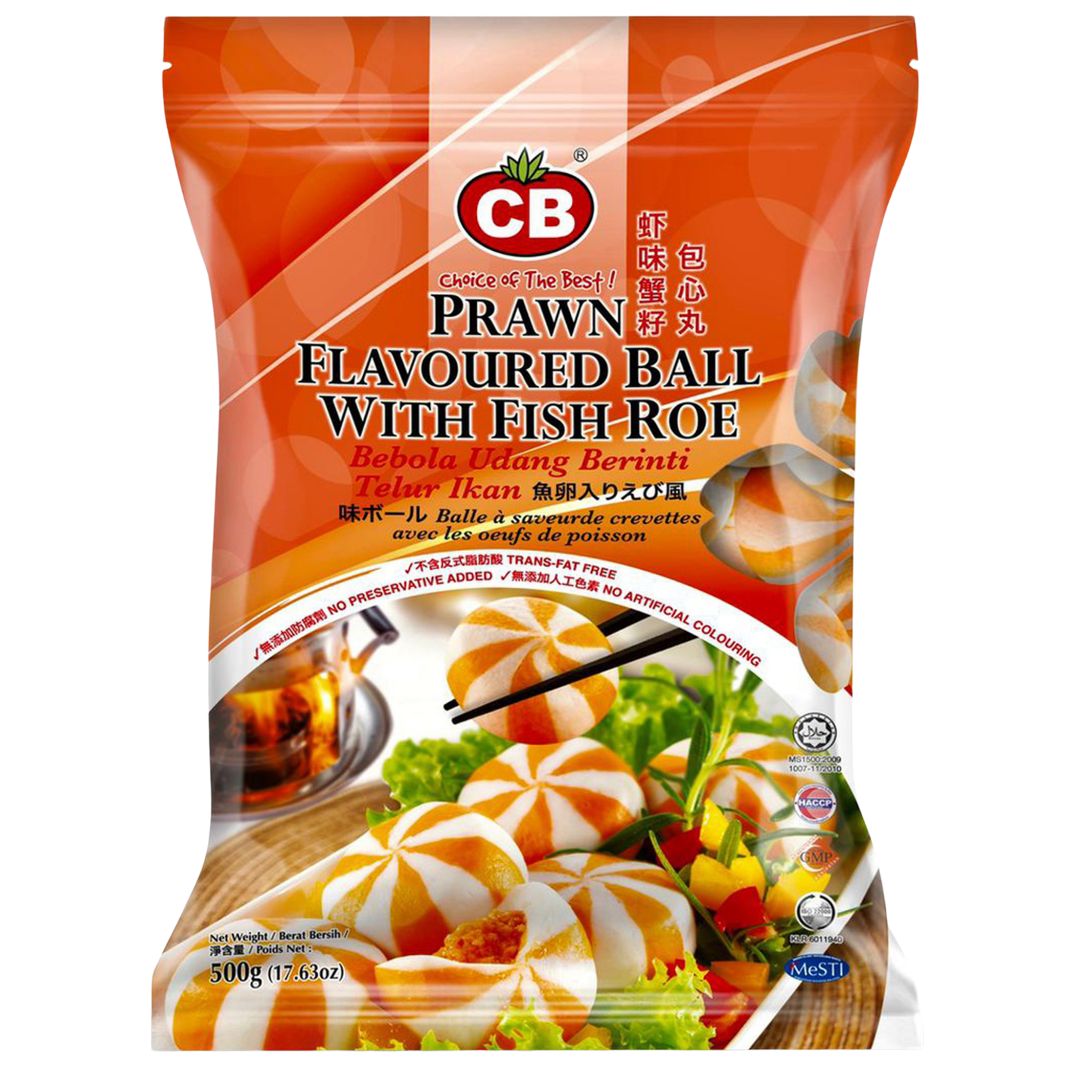CB PRAWN FLAVOURED BALL WITH FISH ROE 21PCS (500G) - CB 虾味蟹仔包心丸 21PCS (500克)