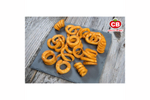 Curly fries on a black plate