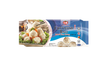 Packaged cuttlefish balls with CB logo on a white background