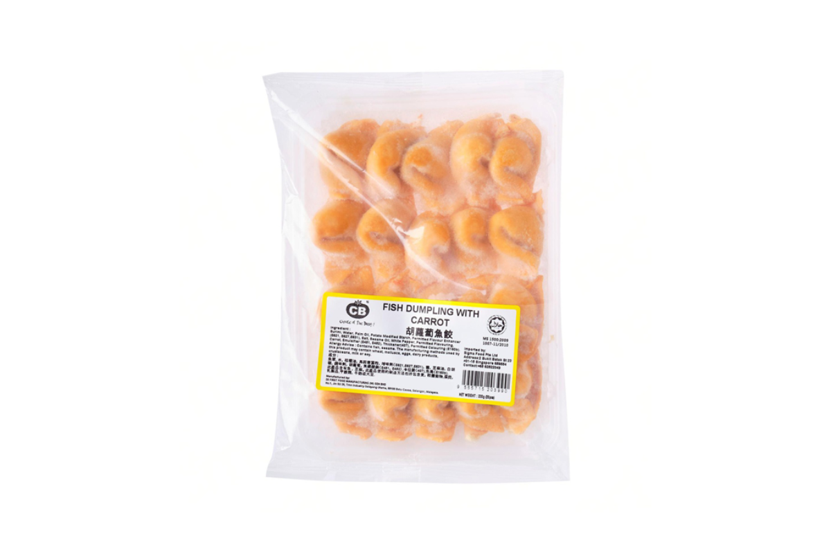 Fish dumpling with carrot In a transparent packaging with CB logo