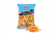 French fries with CB logo in a blue packaging 