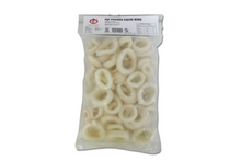 Bag of frozen squid rings with a visible CB logo on a white background