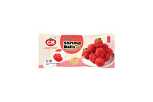 Packaging of CB brand shrimp balls on a white background