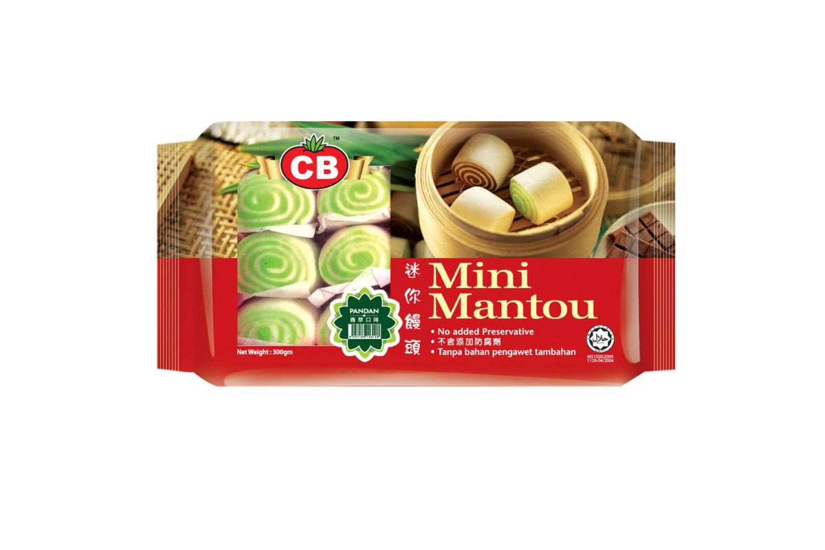 Packaging of CB Mini Mantou with images of the product on a white background