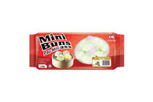 Packaging of Mini Buns with CB logo on a red packaging