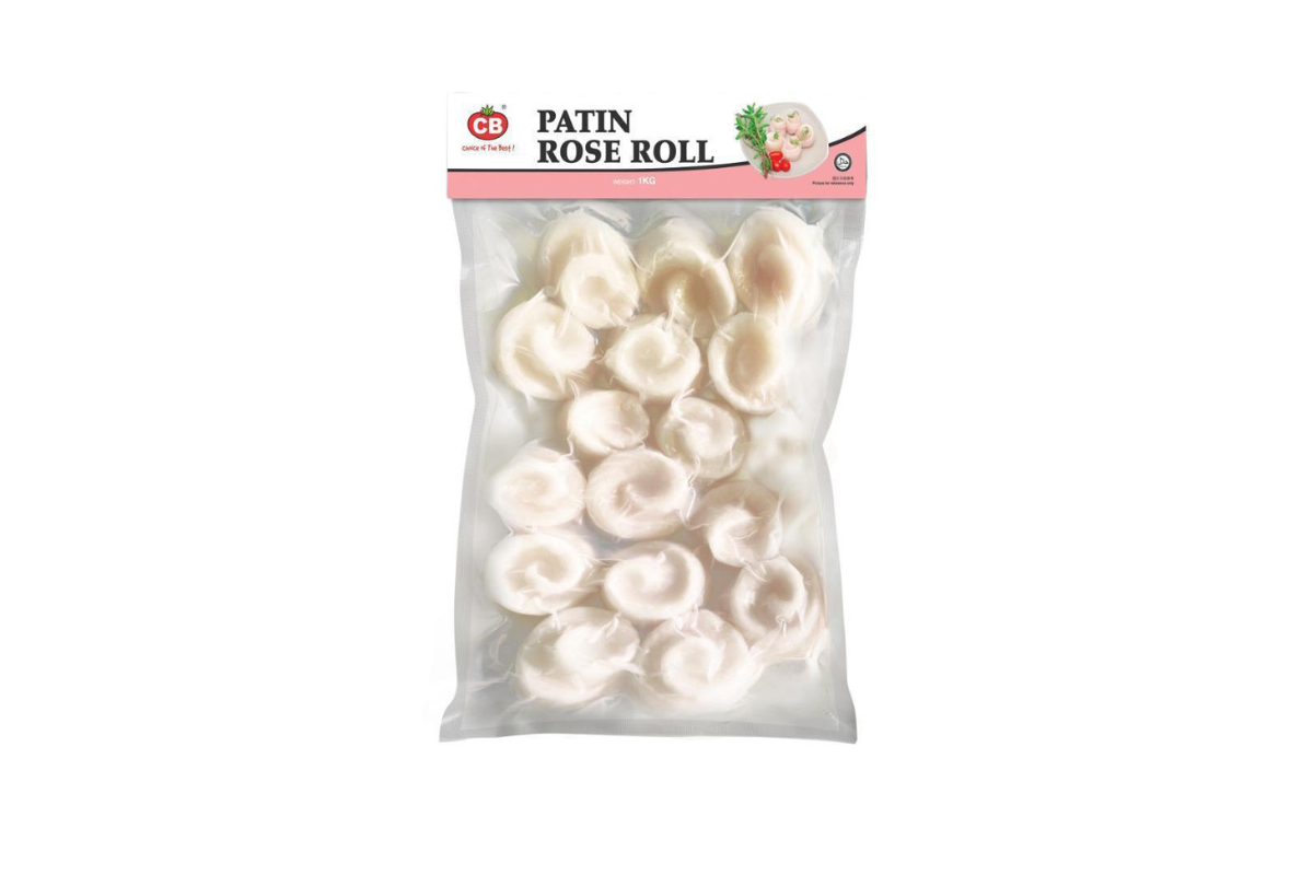 Packaged product labeled 'Patin Rose Roll' on a white background