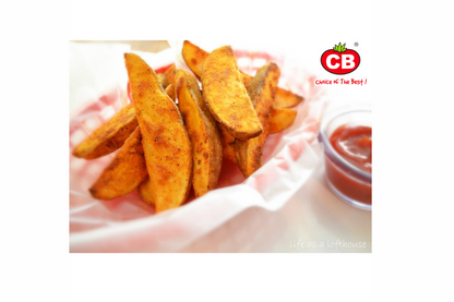 Spicy wedges on a plate with white paper