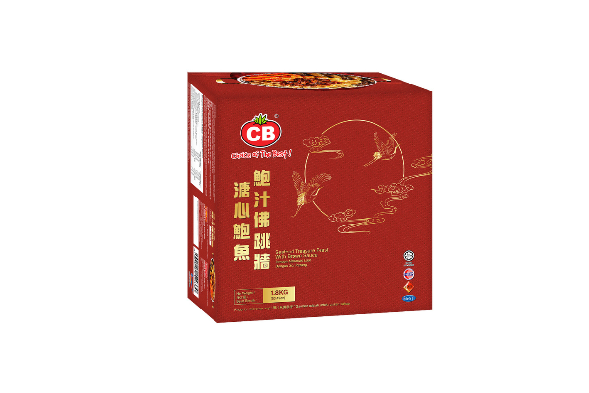 Red CB food product packaging on a white background