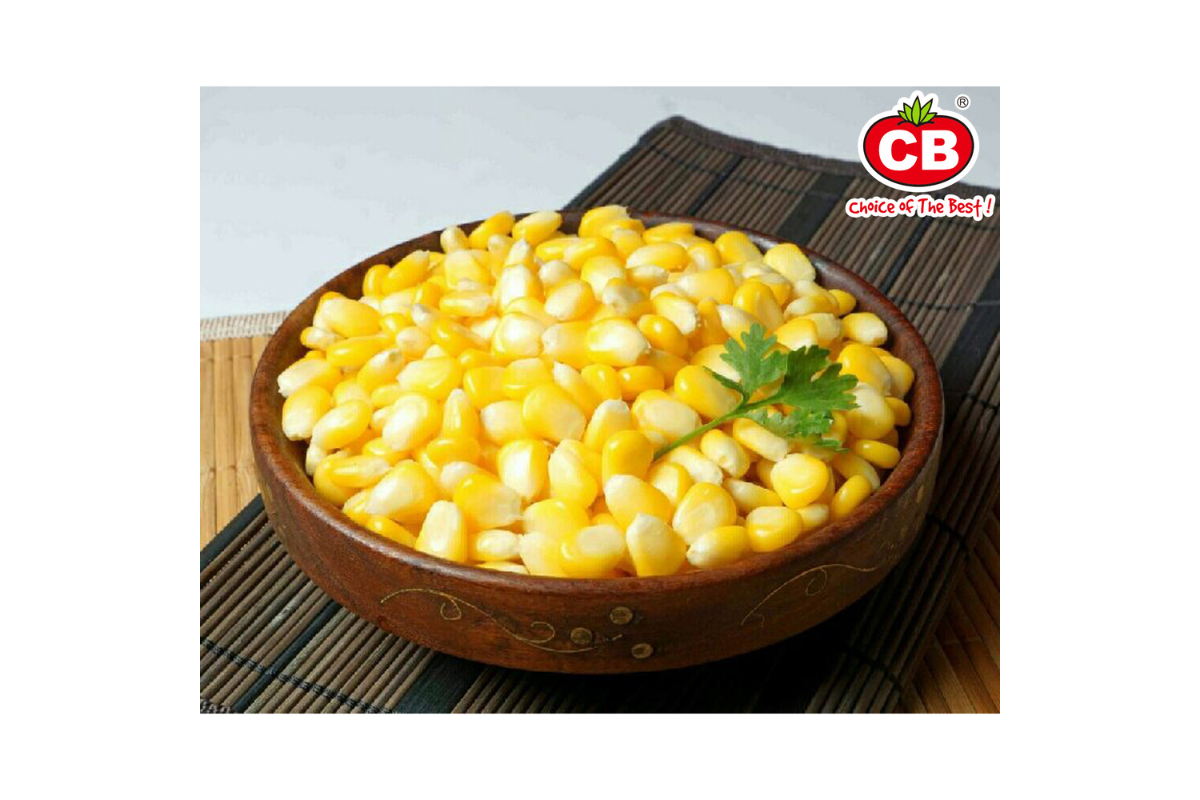 Bowl of corn with a CB brand logo in the corner