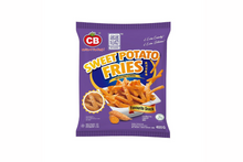 Sweet potato fries with CB logo in a purple packaging.