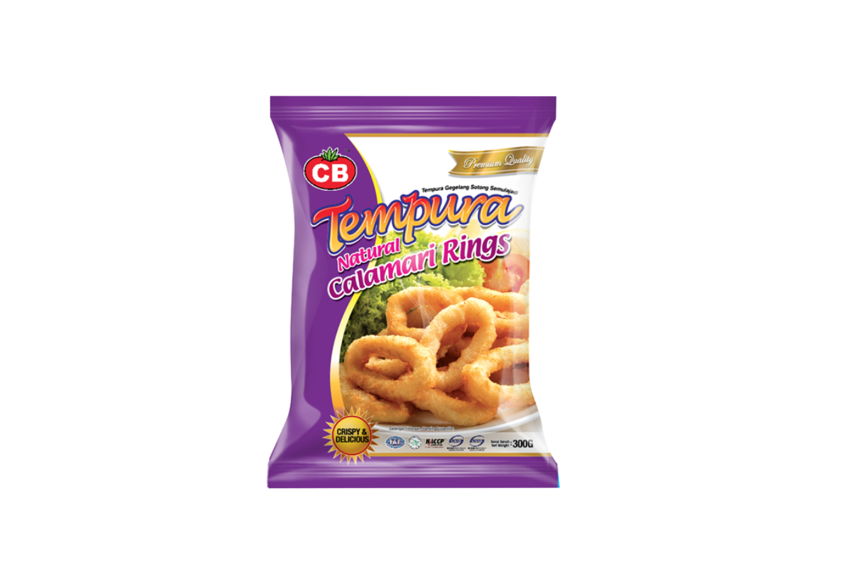 Calamari rings with CB logo in a packet