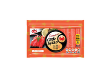 Packaged crab sticks with CB branding on a white background