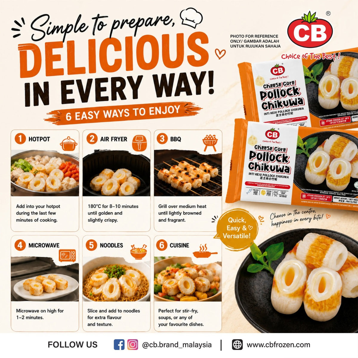 CB CHEESE CORE POLLOCK CHIKUWA 5PCS(90G)  CB 芝士夹心竹轮 5PCS (90G)