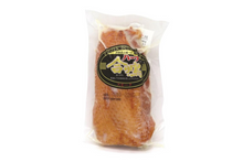 Packaged smoked duck chest with a brand label on a white background